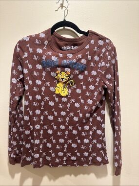 No Boundaries Brown Long-Sleeve Tee with Yellow Tiger Graphic BAD KITTY